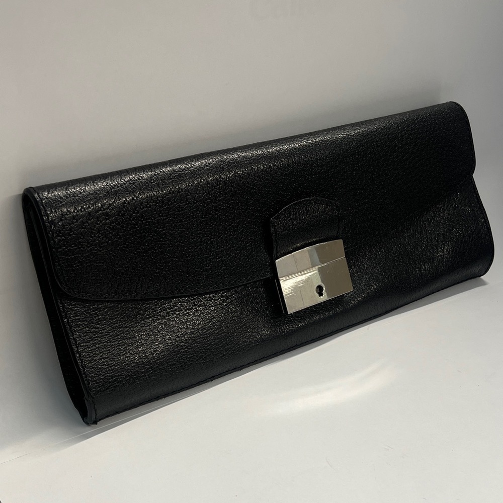 Mark & Graham Black Pebbled Leather Long Clutch Bag Toungue & Groove Closure